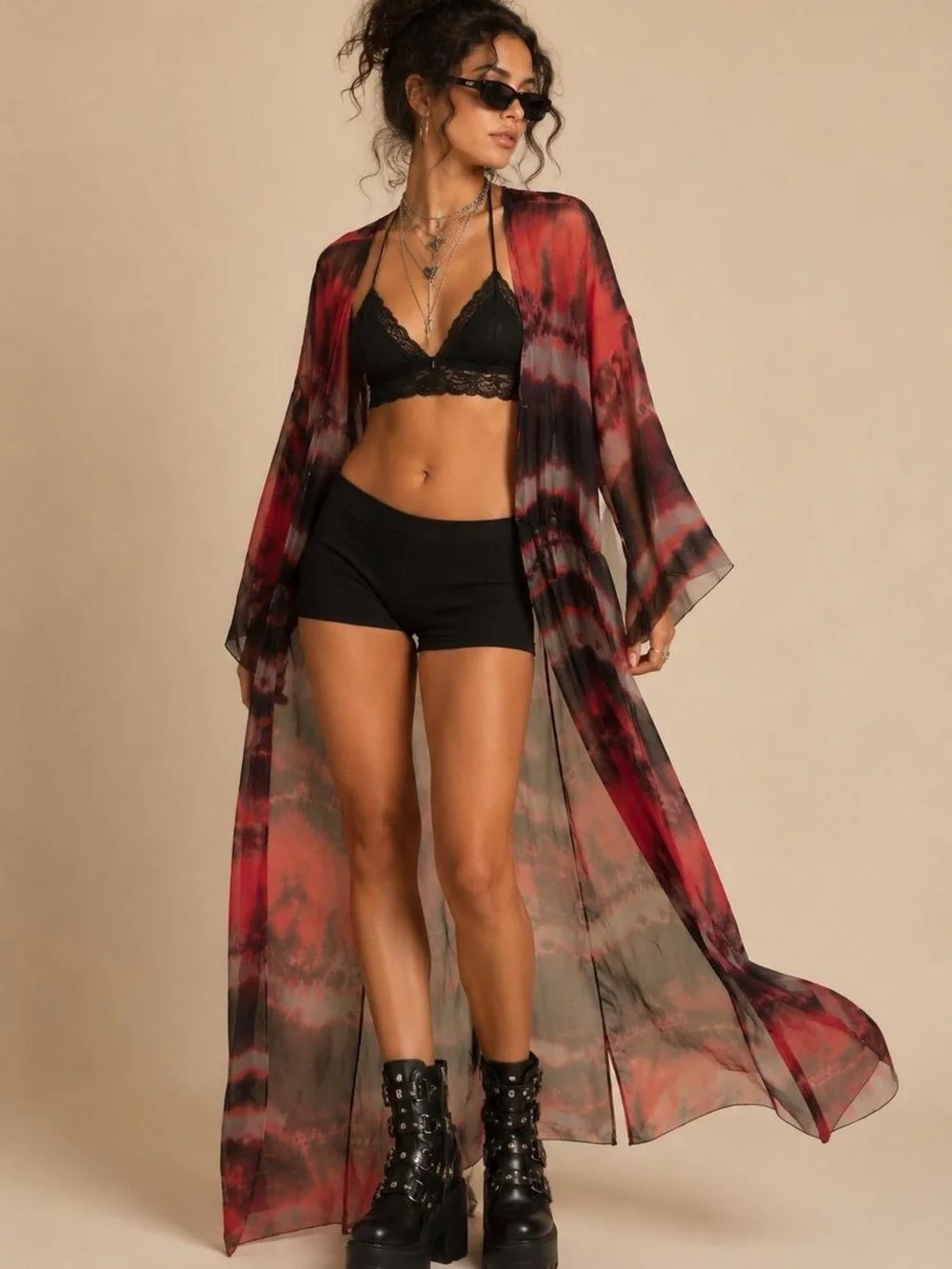 UNIF Sheer Tie Dye Maxi Kimono Small Boho Festival Goth Grunge Duster Cardigan - Picture 3 of 5